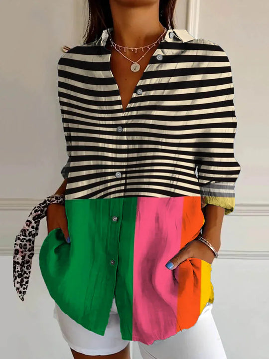 Sanne | Blusa urbana a rayas en contraste - RivenaModa